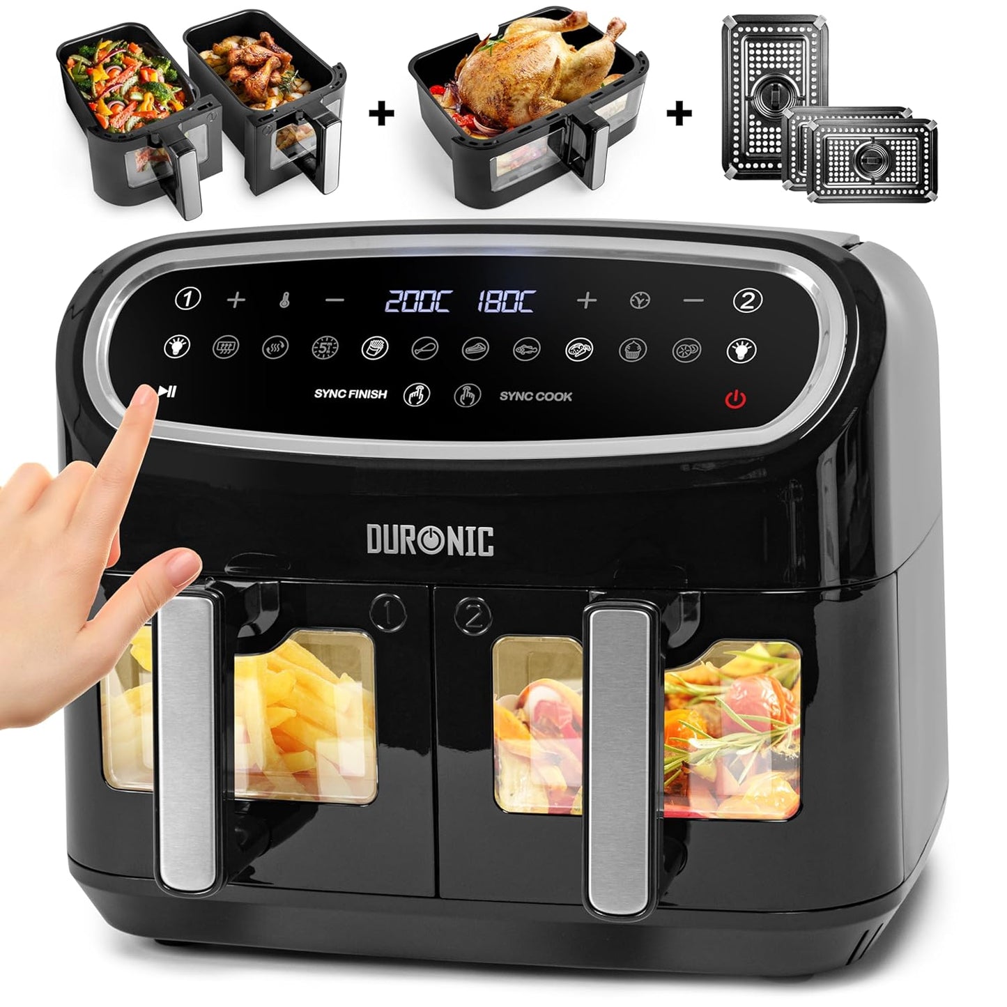 Digital Family Size Air Fryer with Triple Drawers, Dual Zone and Dishwasher-Safe Non-Stick Basket