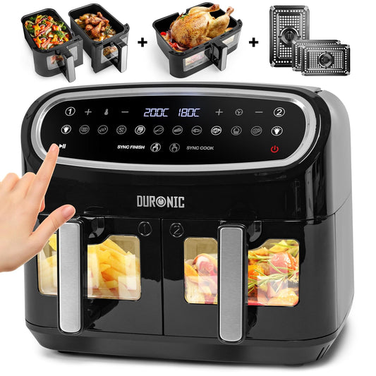 Digital Family Size Air Fryer with Triple Drawers, Dual Zone and Dishwasher-Safe Non-Stick Basket